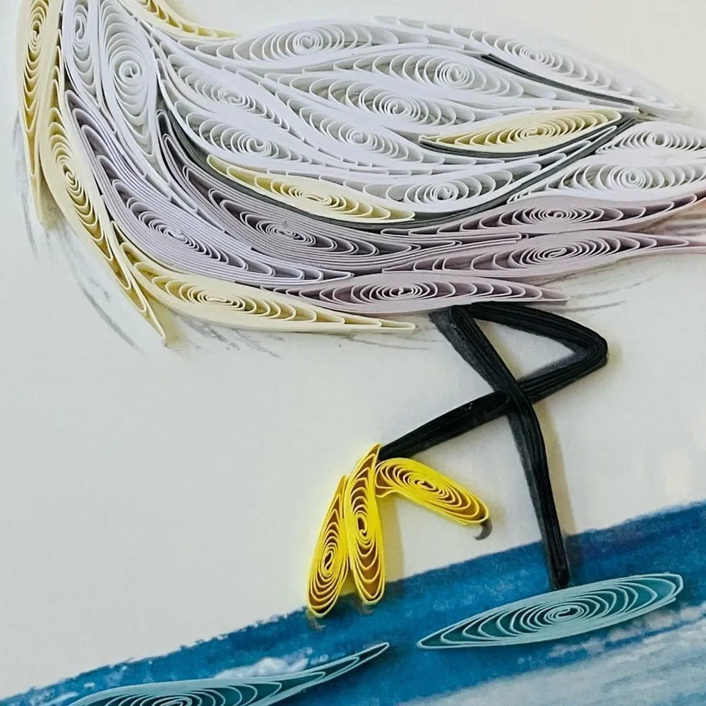 Snowy Egret Coastal Bird Quilling Card Paper Art Greeting Card